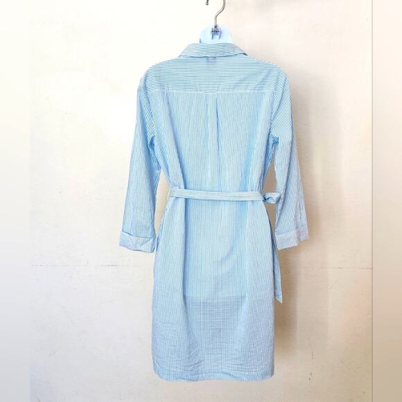 CITY STREETS White Blue Striped Shirt Dress Size S - Picture 4 of 7
